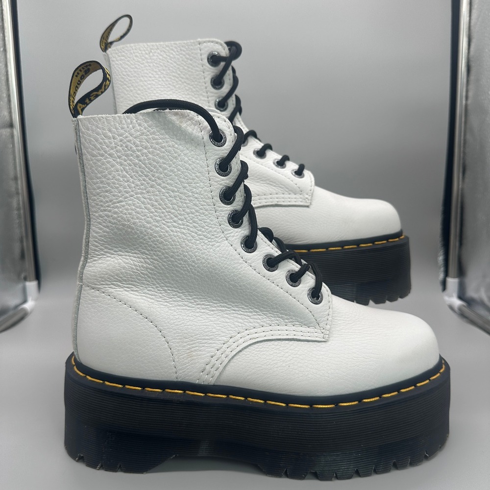 Dr. Martens 1460 Pascal Max Platform Boots Womens 8 White Pisa Leather 8-Eye